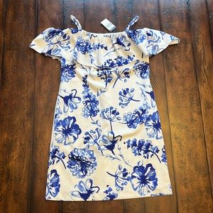 NWT Lauren Ralph Lauren Cobalt Blue Floral Flutter Sleeve Event Mini Dress